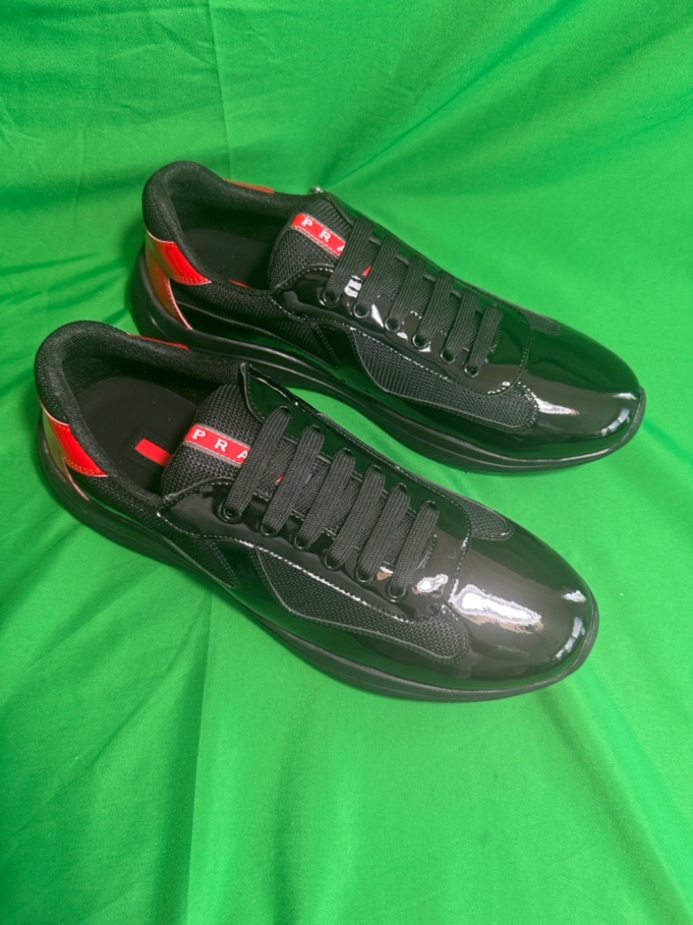 Prada Linea Rossa Black Sneakers with Red Accents